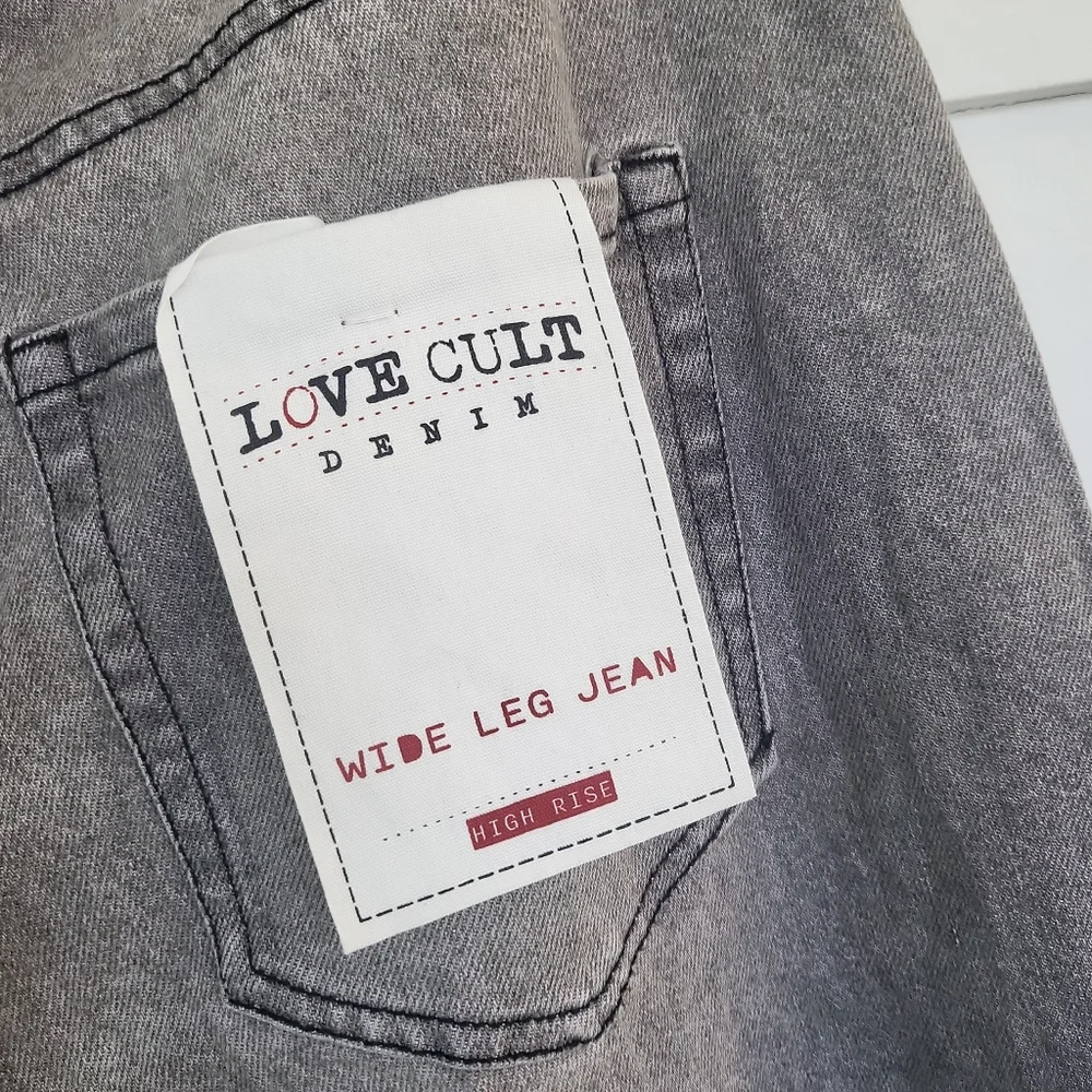 NWT Love Cult Gray High Rise Wide Leg Jeans Sz 15 Juniors / 34" Waist - Picture 4 of 8